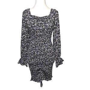 Allison & Kelly Floral Smocked Dress Long Sleeve Purple Cottage Coquette Small